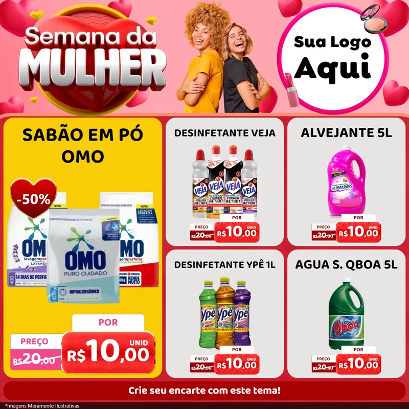 Modelo de Rede Social para Feed Facebook com o tema Semana da Mulher para Produtos de Limpeza