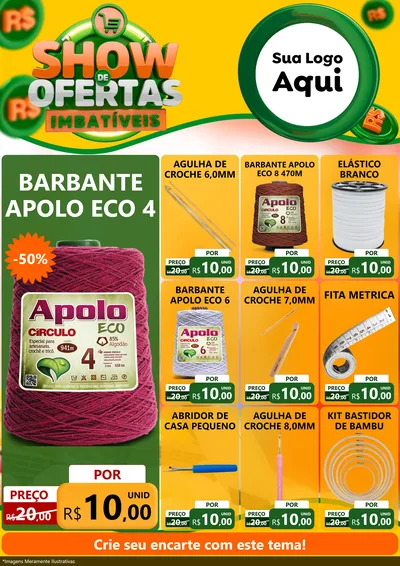 Modelo de Encarte para Encarte A4 Vertical com o tema Show de Ofertas Imbatíveis para Armarinho e Aviamentos