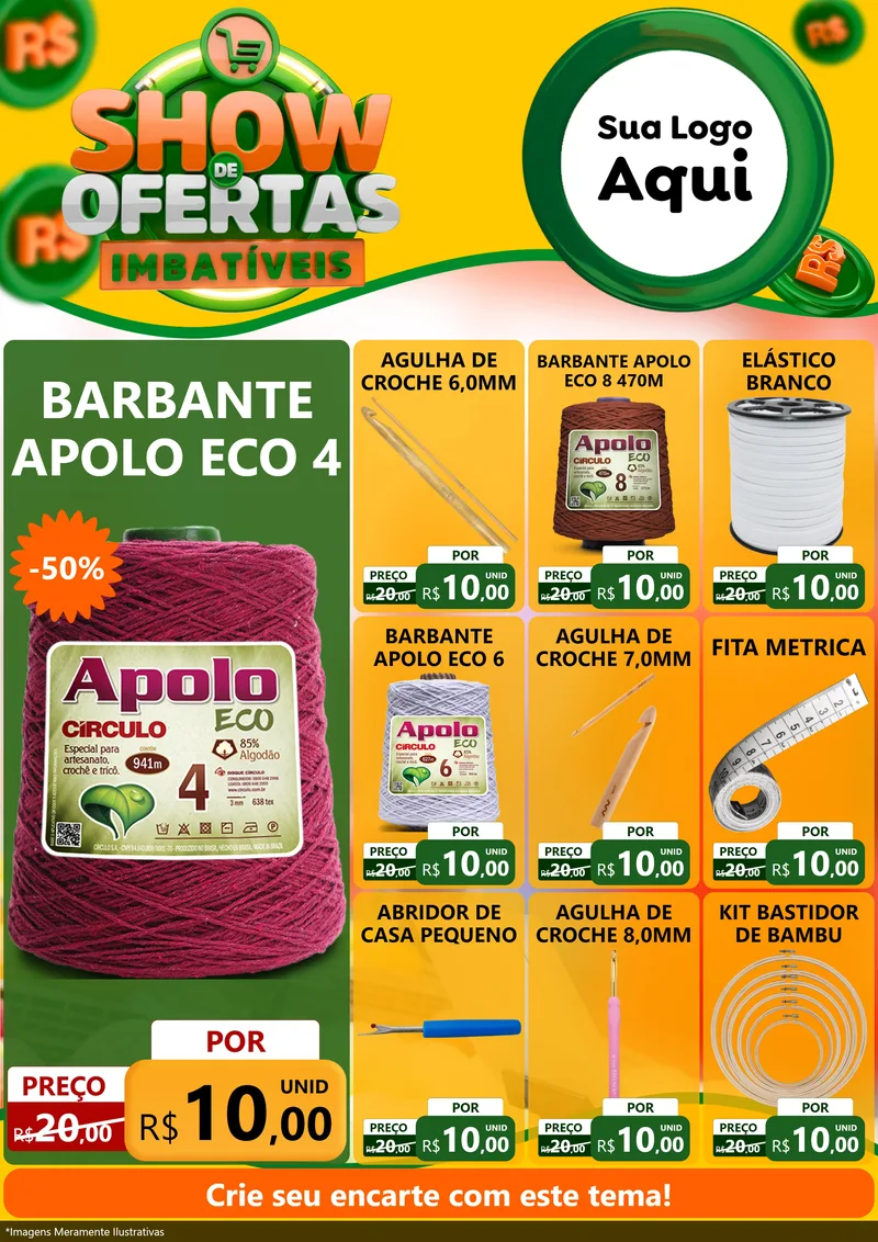 Modelo de Encarte para Encarte A4 Vertical com o tema Show de Ofertas Imbatíveis para Armarinho e Aviamentos