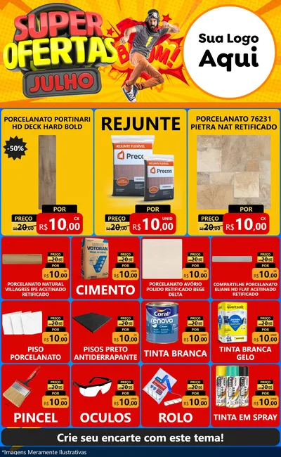 Modelo de Encarte para Encarte Grande com o tema Super Ofertas Julho para Pisos e revestimentos