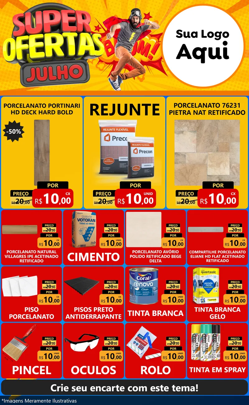 Modelo de Encarte para Encarte Grande com o tema Super Ofertas Julho para Pisos e revestimentos