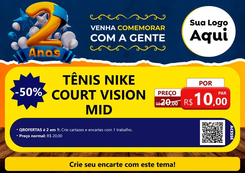 Modelo de Cartaz para Cartaz A4 Horizontal com o tema Aniversário de 2 anos para Calçados