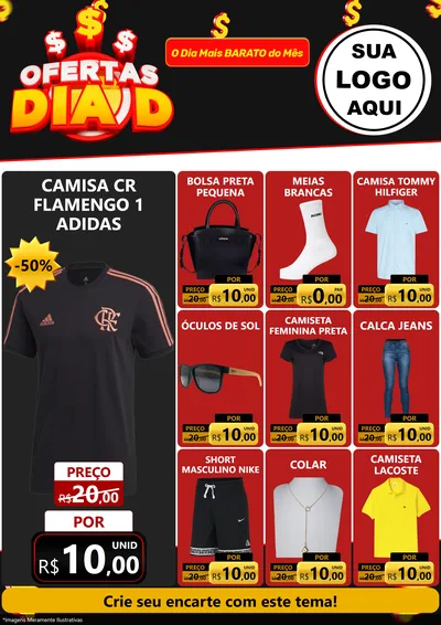 Modelo de Encarte para Encarte A4 Vertical com o tema Ofertas Dia D para Roupas e acessórios