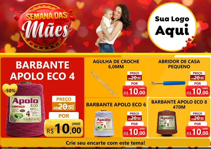 Modelo de Encarte para Encarte A4 Horizontal com o tema Semana das Mães para Armarinho e Aviamentos