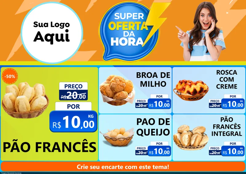 Modelo de Encarte para Encarte A4 Horizontal com o tema Super Oferta da Hora para Padaria