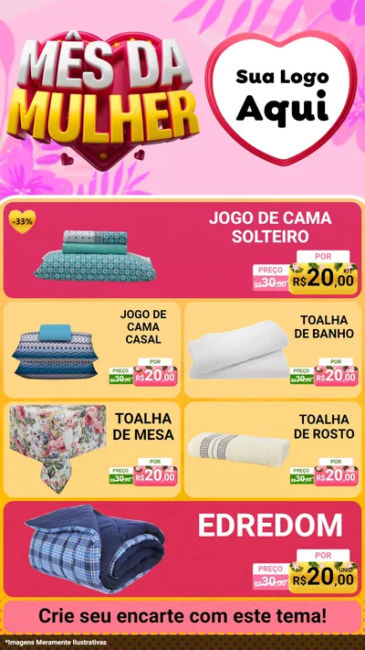 Modelo de TV para TV Vertical com o tema Mês da Mulher para Cama, Mesa e Banho