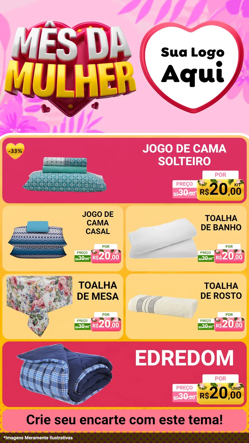 Modelo de TV para TV Vertical com o tema Mês da Mulher para Cama, Mesa e Banho