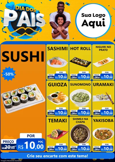 Modelo de Encarte para Encarte A4 Vertical com o tema Dia dos Pais para Comida japonesa