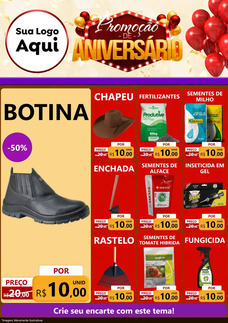 Modelo de Encarte para Encarte A4 Vertical com o tema Promoção de Aniversário para Agropecuária