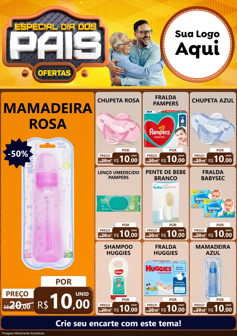 Modelo de Encarte para Encarte A4 Vertical com o tema Especial Dia dos Pais para Bebês