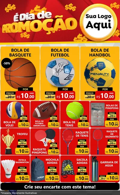 Modelo de Encarte para Encarte Grande com o tema É Dia De Promoção para Artigos Esportivos