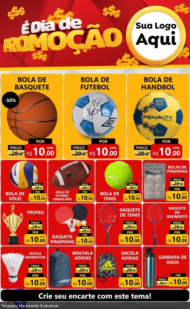 Modelo de Encarte para Encarte Grande com o tema É Dia De Promoção para Artigos Esportivos