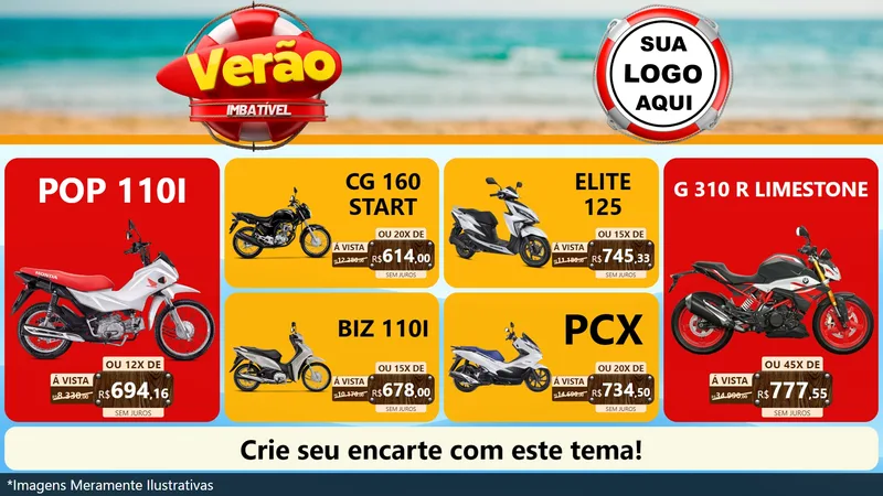 Modelo de TV para TV Horizontal com o tema Verão Imbatível para Concessionaria de Motos