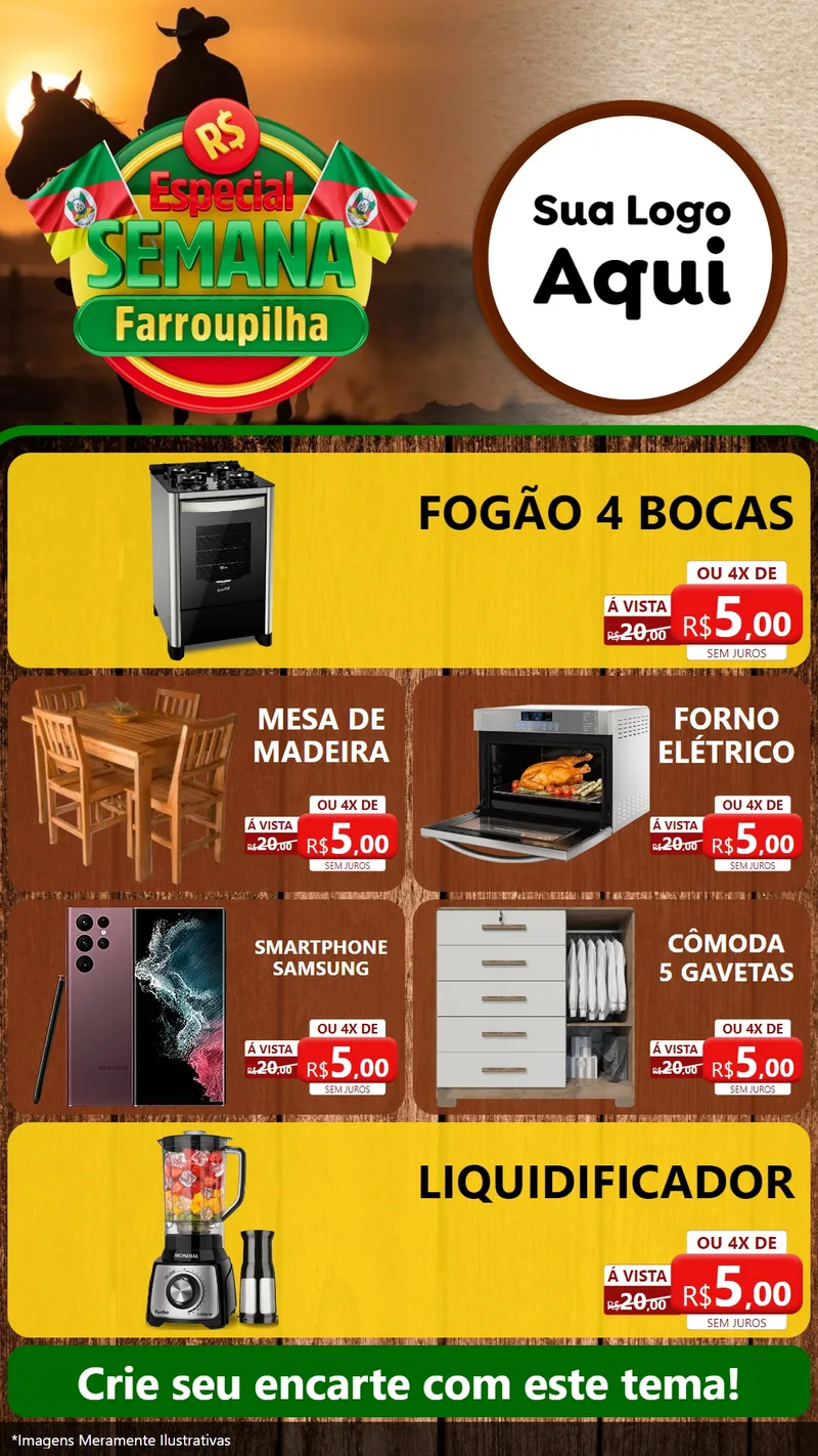 Modelo de TV para TV Vertical com o tema Especial Semana Farroupilha para Móveis e Eletro