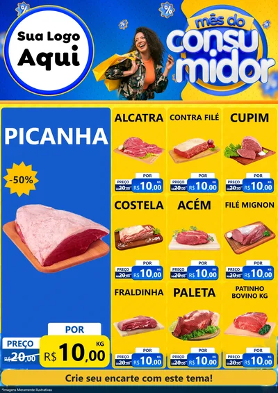 Modelo de Encarte para Encarte A4 Vertical com o tema Mês do Consumidor para Açougue