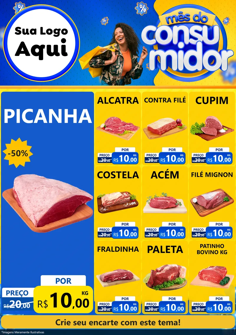 Modelo de Encarte para Encarte A4 Vertical com o tema Mês do Consumidor para Açougue
