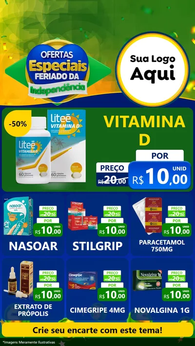 Modelo de Rede Social para Stories com o tema Ofertas Especiais Feriado da Independência para Farmácia