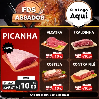 Modelo de Rede Social para Feed Facebook com o tema Fim de Semana dos Assados para Açougue