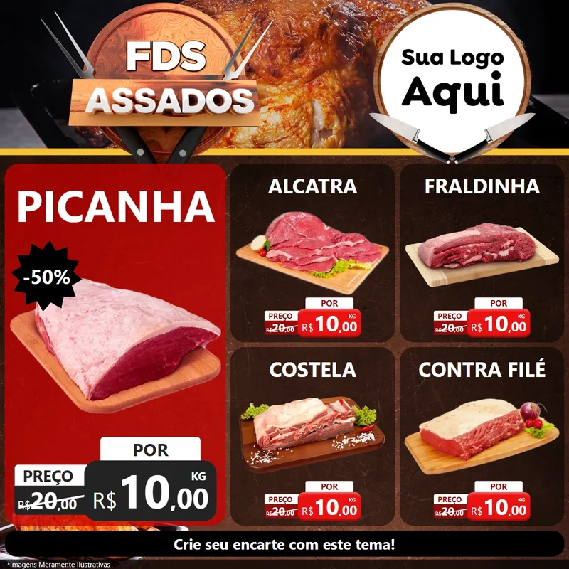 Modelo de Rede Social para Feed Facebook com o tema Fim de Semana dos Assados para Açougue