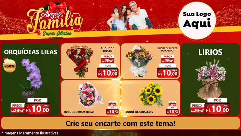 Modelo de TV para TV Horizontal com o tema Alegria em Família Super Ofertas - Natal para Floricultura e jardim