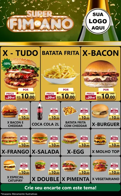 Modelo de Encarte para Encarte Grande com o tema Super Fim de Ano para Hamburgueria