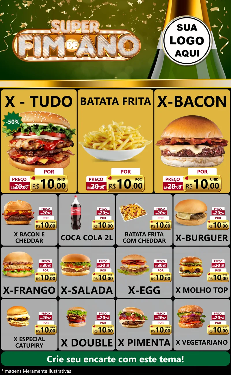 Modelo de Encarte para Encarte Grande com o tema Super Fim de Ano para Hamburgueria
