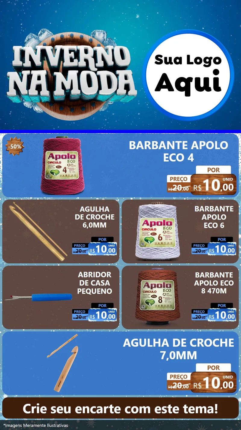 Modelo de TV para TV Vertical com o tema Inverno na Moda para Armarinho e Aviamentos
