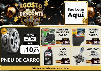 Modelo de Encarte para Encarte A4 Horizontal com o tema Agosto Mês do Desconto Louco para Auto peças