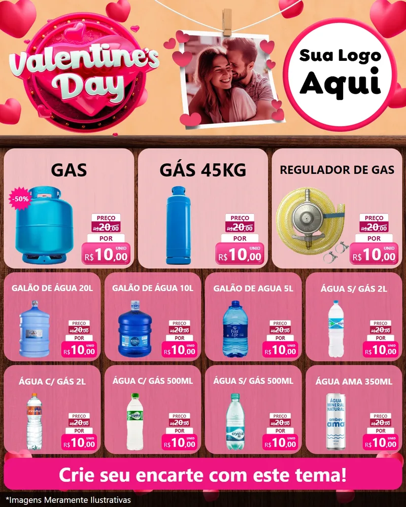 Modelo de Rede Social para Feed Instagram com o tema Valentine's Day para Água e gás