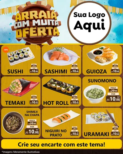Modelo de Rede Social para Feed Instagram com o tema Ofertas de São João - Junina para Comida japonesa