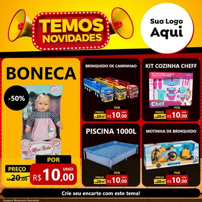 Modelo de Rede Social para Feed Facebook com o tema Temos Novidades para Brinquedos