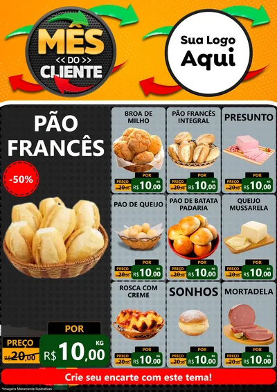 Modelo de Encarte para Encarte A4 Vertical com o tema Mês do Cliente para Padaria