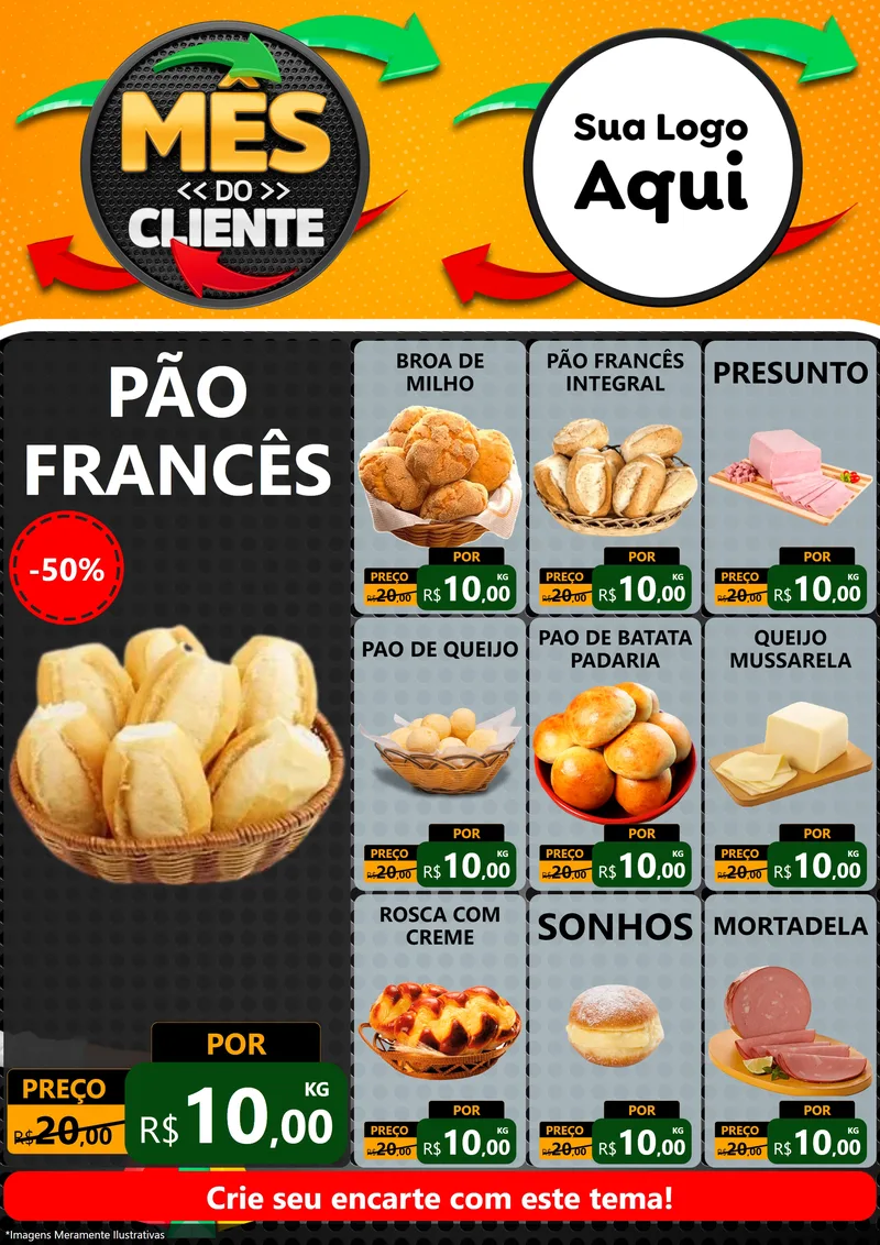 Modelo de Encarte para Encarte A4 Vertical com o tema Mês do Cliente para Padaria