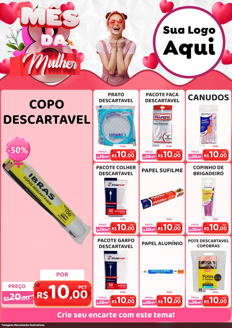 Modelo de Encarte para Encarte A4 Vertical com o tema Mês da Mulher para Embalagens