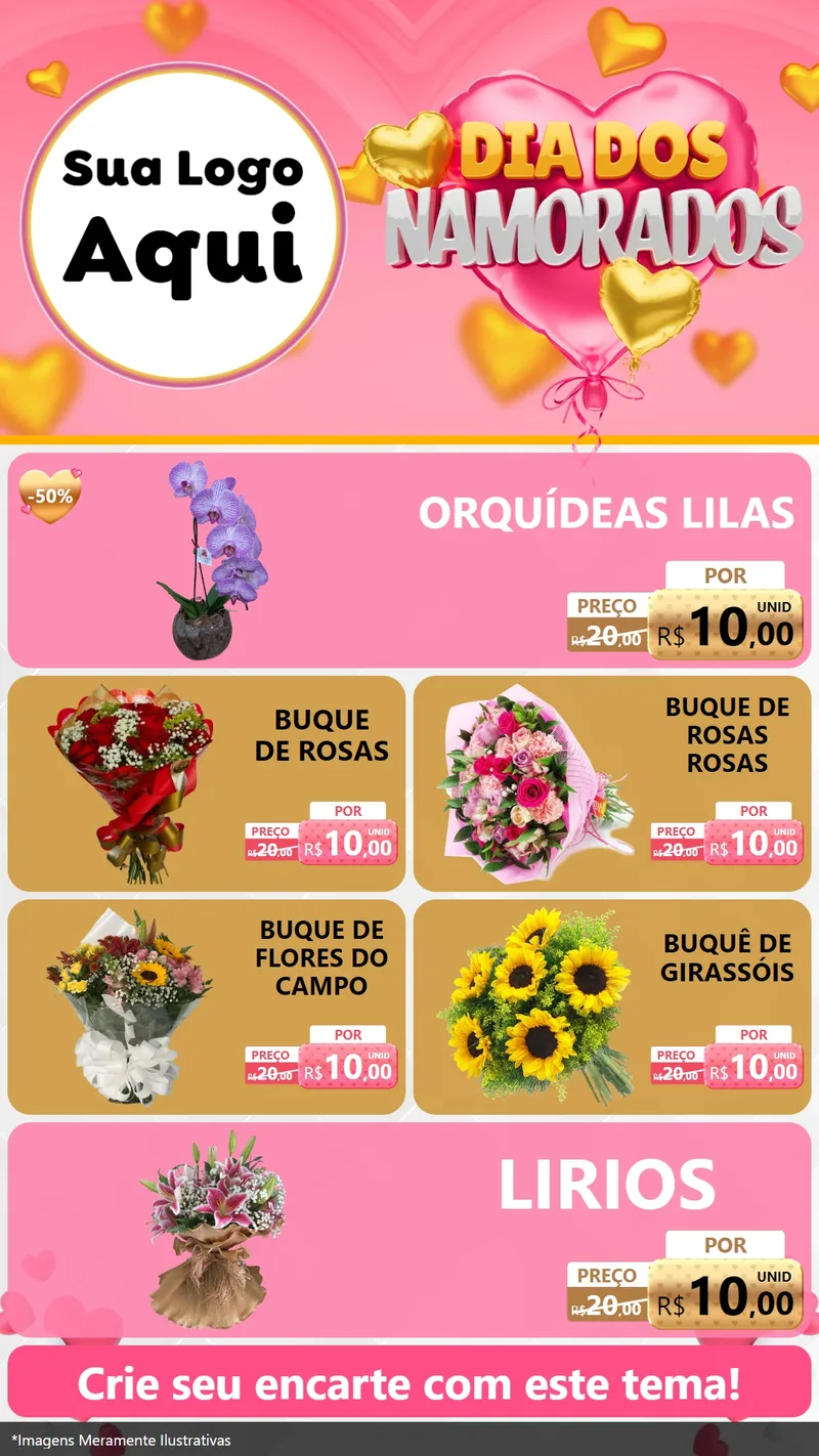 Modelo de TV para TV Vertical com o tema Dia dos Namorados para Floricultura e jardim