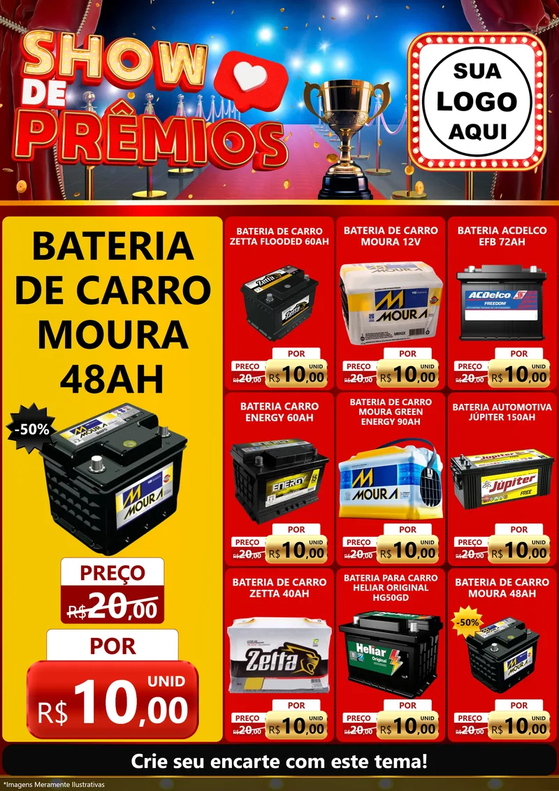 Modelo de Encarte para Encarte A4 Vertical com o tema Show de Prêmios para Baterias Elétricas