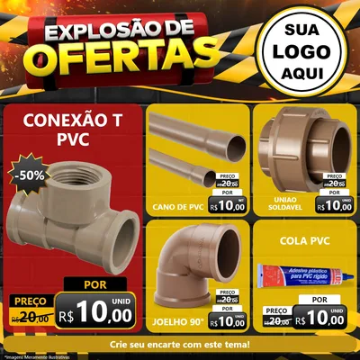 Modelo de Rede Social para Feed Facebook com o tema Explosão de Ofertas para Tubos e conexões