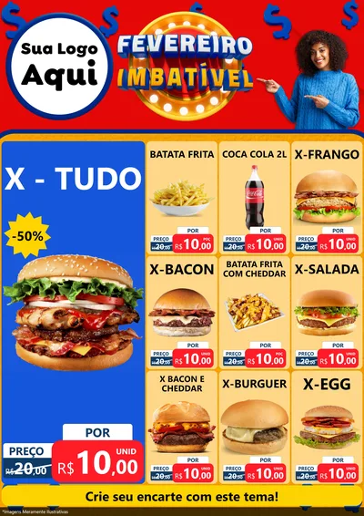Modelo de Encarte para Encarte A4 Vertical com o tema Fevereiro Imbatível para Hamburgueria