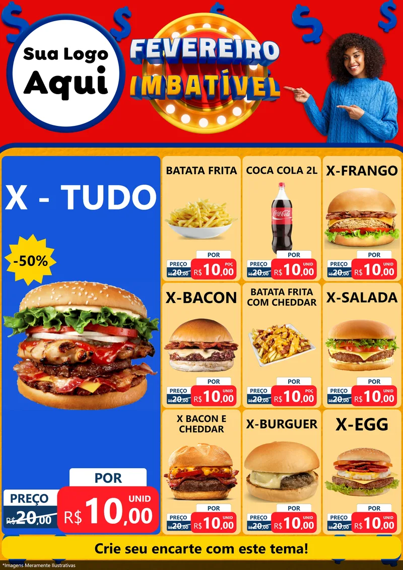 Modelo de Encarte para Encarte A4 Vertical com o tema Fevereiro Imbatível para Hamburgueria