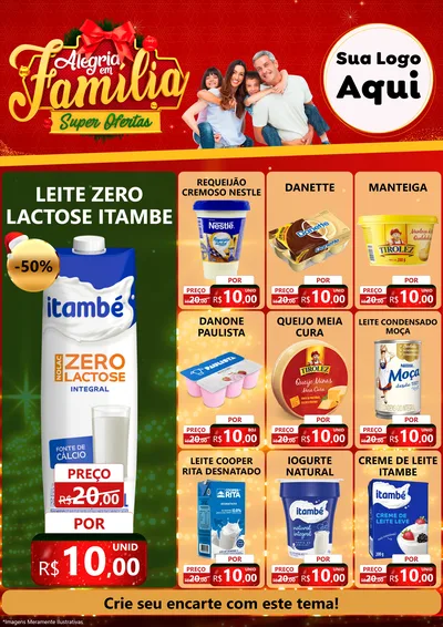 Modelo de Encarte para Encarte A4 Vertical com o tema Alegria em Família Super Ofertas - Natal para Frios e Laticínios