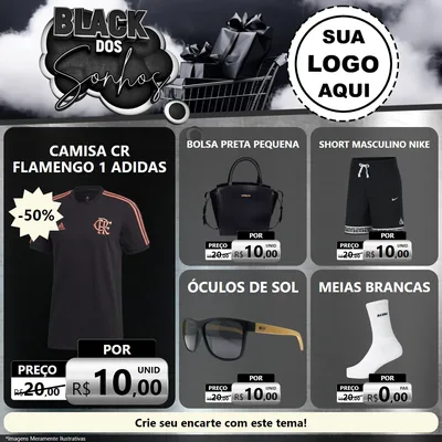 Modelo de Rede Social para Feed Facebook com o tema Black dos Sonhos para Roupas e acessórios