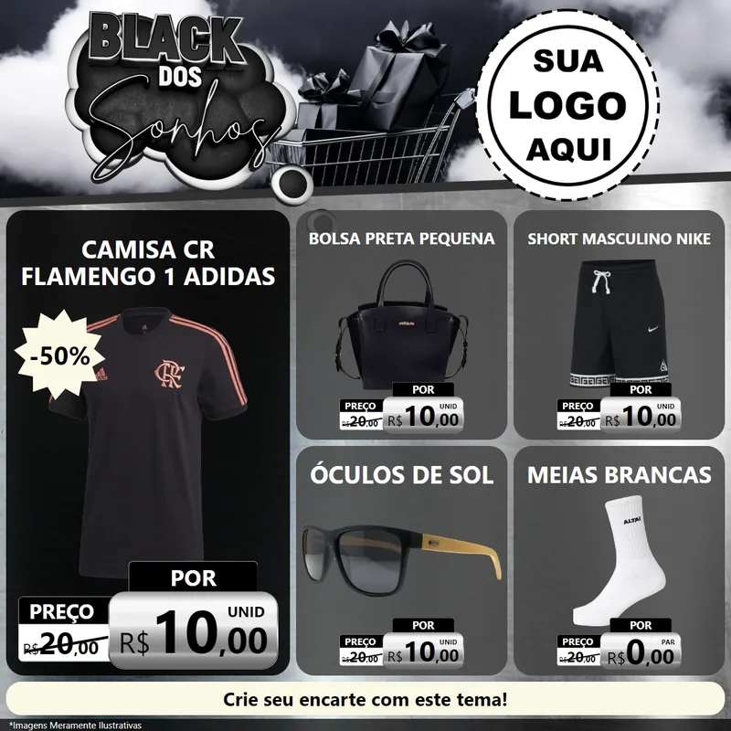 Modelo de Rede Social para Feed Facebook com o tema Black dos Sonhos para Roupas e acessórios