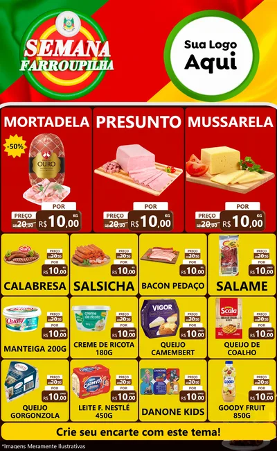 Modelo de Encarte para Encarte Grande com o tema Semana Farroupilha para Frios e Laticínios