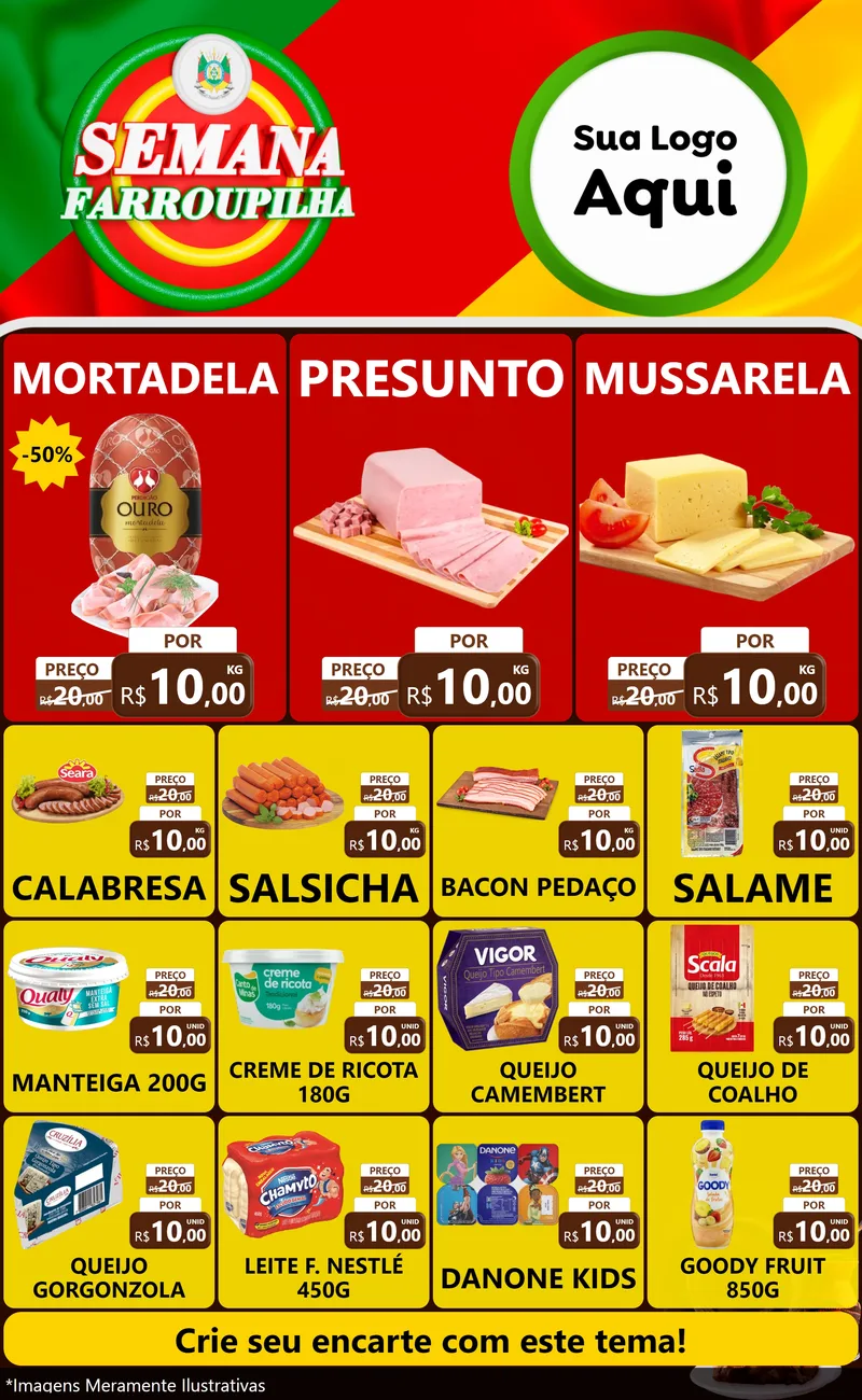 Modelo de Encarte para Encarte Grande com o tema Semana Farroupilha para Frios e Laticínios