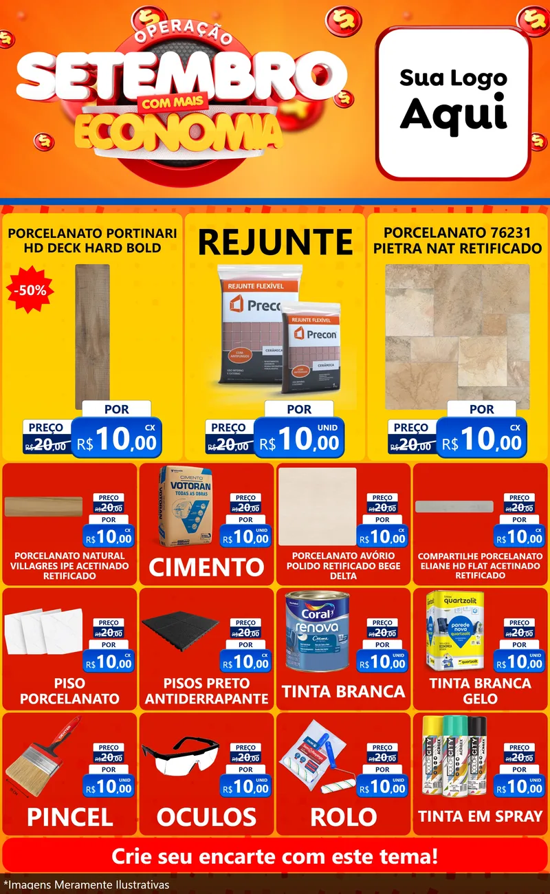Modelo de Encarte para Encarte Grande com o tema Operação Setembro Com Muita Economia para Pisos e revestimentos