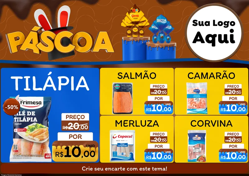 Modelo de Encarte para Encarte A4 Horizontal com o tema Páscoa para Peixaria