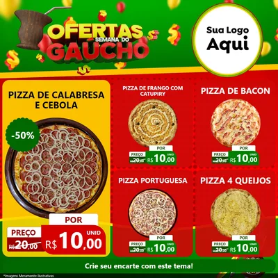 Modelo de Rede Social para Feed Facebook com o tema Ofertas Semana Do Gaúcho para Pizzaria
