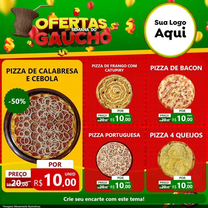 Modelo de Rede Social para Feed Facebook com o tema Ofertas Semana Do Gaúcho para Pizzaria