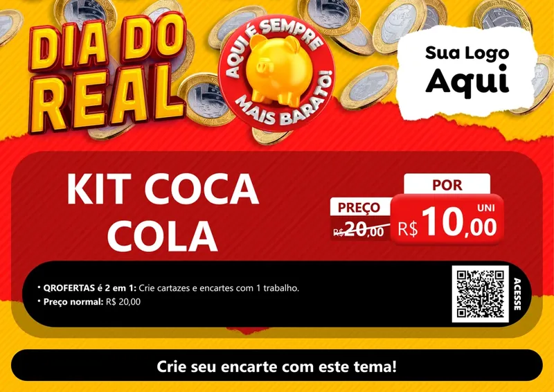 Modelo de Cartaz para Cartaz A4 Horizontal com o tema Dia Do Real para Distribuidora de bebidas