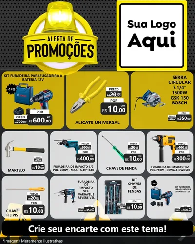 Modelo de Rede Social para Feed Instagram com o tema Alerta de Promoções para Maquinas e Ferramentas